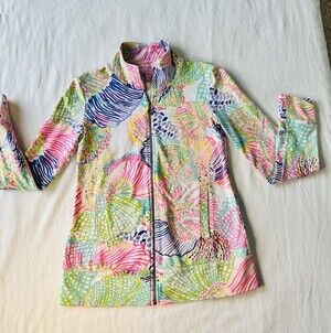 Lilly Pulitzer Reagan Full Zip Jacket Multi Roar Of The Seas XS Beach Cruise